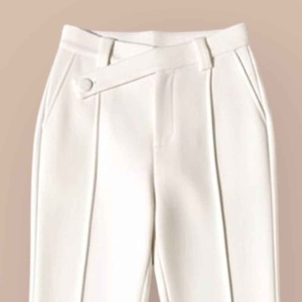 Commense Ivory High Waist Wide Leg Pants Piping Detail Tailored Minimalist Chic